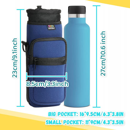 Nuovoware Water Bottle Carrier Bag,25oz/40oz/64oz Bottle Pouch Holder,Adjustable Shoulder Hand Strap 2 Pocket Sling Neoprene Sleeve Sports Accessories for Hiking Travelling Camping