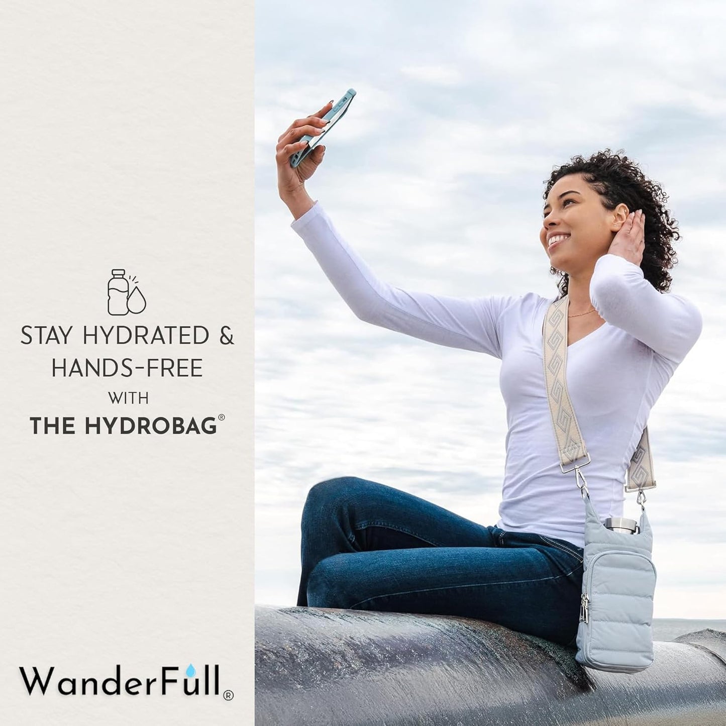 WanderFull Original HydroBag Fits Up to 32 oz Water Bottle Holder with Strap – Hands-Free Crossbody Water Bottle Carrier Bag with Phone Pocket - Colors A
