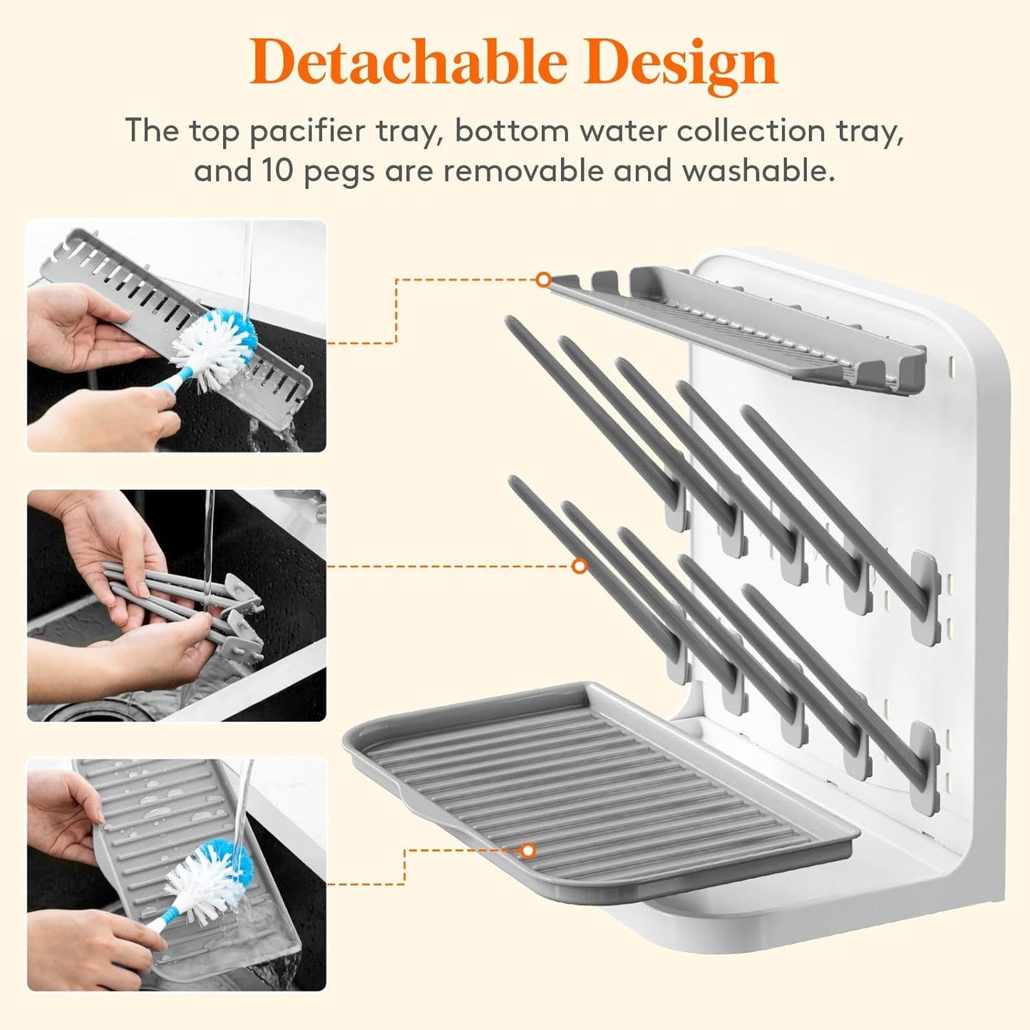 Lifewit Large Baby Bottle Drying Rack 15 Hooks, Newborn Essentials Must Haves, Bottle Storage Organizer for Countertop, Cabinet, Rack Dryer Holder for Pacifiers, Pump Parts, Baby Stuff