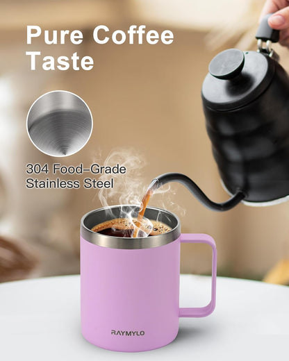 RAYMYLO Insulated Coffee Mug 12 oz, Double Wall Stainless Steel Coffee Mug with Lids, Leak-Proof & Detachable Slider Lid for Thorough Clean, Keeps Coffee Cold for 9 Hrs, Suitable for Camp Home Office