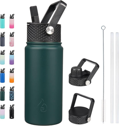 BJPKPK Insulated Water Bottles with Straw Lid, 40oz Stainless Steel Water Bottles with 3 Lids, BPA Free Leakproof Thermo, Tumblers, Cups for Sports, Gym- Midnight - Colors A