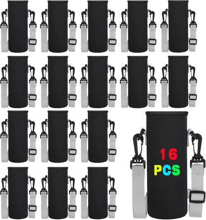 Zhehao 16 Pcs Neoprene Water Bottle Sleeve with Shoulder Strap Water Bottle Holder 32 oz Water Bottle Carrier Insulated Water Bottle Pouch Adjustable Water Bottle Sling Bag for Boys Girls