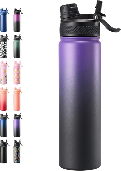 Fijinhom 18 oz Insulated Water Bottle, 2-in-1 Straw and Spout Lid Stainless Steel Thermos, Leak-Proof, Double Wall Vacuum Flask, Keep Cold 24H for Outdoor, Sports, Travel, School (Black)