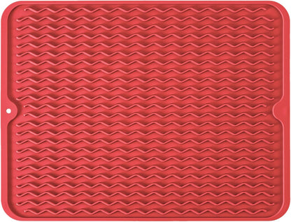 Silicone Dish Drying Mat, Non-Slip Easy Clean Sink Mat Large Heat-resistant Dish Drainer Mat for Kitchen Counter, Sink, Refrigerator or Drawer liner (12" x 6", BLACK)