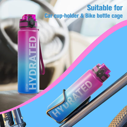 Sahara Sailor Water Bottle 32oz, Durable and Leakproof Water Bottles Motivational with Time Marker, Tritan, BPA Free, Wide Mouth with Easy Clean Brush for Gym, Travel, Home, School, Office (1 Bottle)