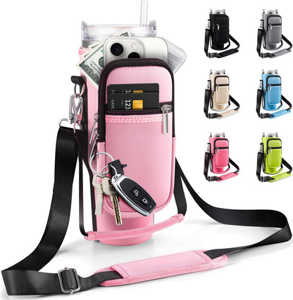 Carrier Bag with Phone Pocket for Stanley 40 oz Tumbler with Handle & Simple Modern 40oz Tumbler - Water Bottle Sling Sleeve Holder for Stanley Cup Accessories with Adjustable Shoulder & Hand Strap