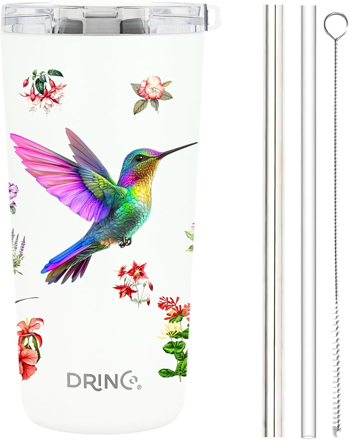 Drinco - 20 oz Stainless Steel Tumbler | Double Walled Vacuum Insulated Mug With Lid, 2 Straws, For Hot & Cold Drinks (20oz Dragonfly)