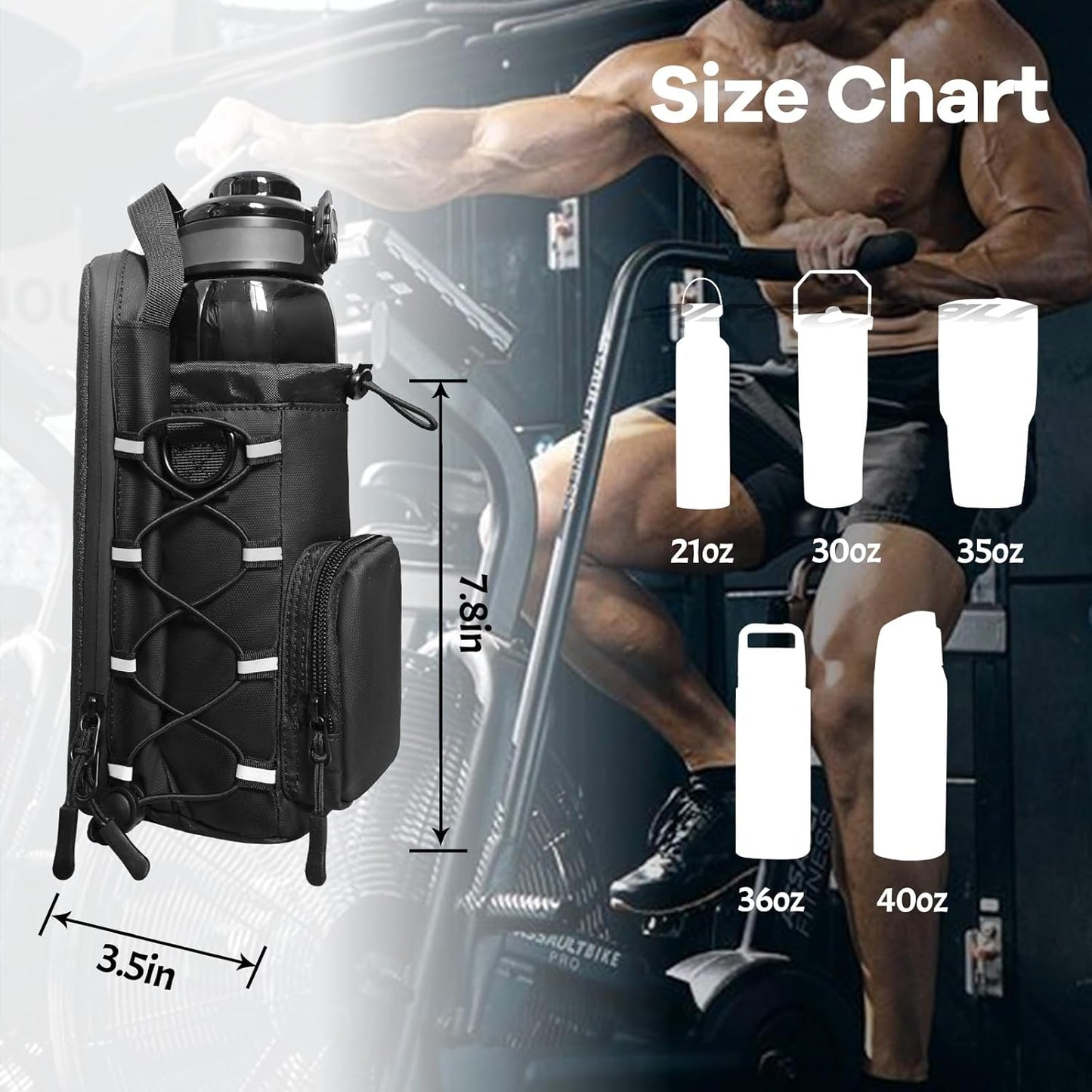 JACZZO Magnetic Gym Bag for Men and Women, Magnetic Water Bottle Holder for Gym, Small Gym Bag, Gym Gifts for Women and Men (Black, <40 OZ)