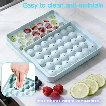 Round Ice Ball Maker Tray with Lid, 33-Cavity Mini Sphere Mold, 0.98 Inch, BPA-Free Plastic, Easy Release, for Cocktails, Whiskey, Coffee