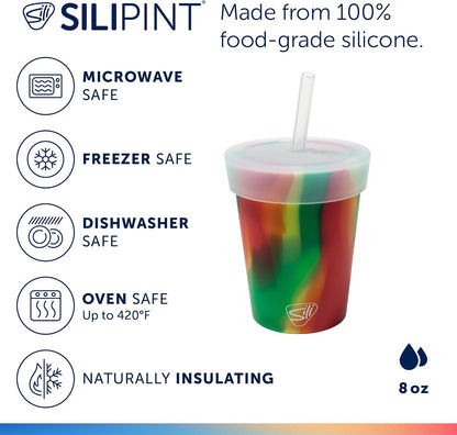 Silipint 8oz Silicone Tumbler with Straw and Lid – Unbreakable, BPA Free, Non-Toxic, Dishwasher, Microwave, Freezer Safe Tumbler Cup – Drinkware for Juice, Smoothies, Coffee (Cool Berry Crush)
