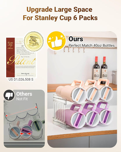 Gracenal Large Tumbler Organizer for Stanley Cup 40 oz, Patented Kitchen Pantry Organizers and Storage for Stanley Cup Accessories, Stackable Water Bottle Organizer Holder Gifts 4Pack Large-12-bottle