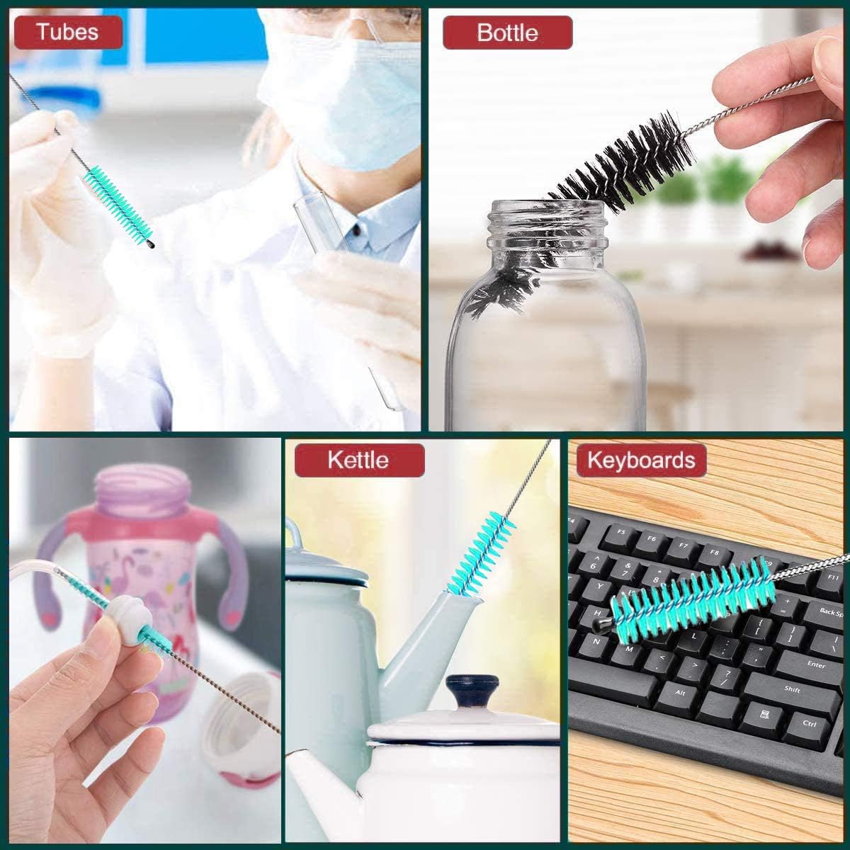 Long Straw Brush Cleaner (10 Pack), Flexible Nylon Tube Cleaning Brushes with 0.4" Bristles, Rust-Proof Stainless Steel Wire Washer for Reusable Tumblers, Sports Bottles & Pipes (10 Inch)