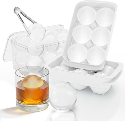 Large Ice Cube Tray for Freezer - 2 Pack Stackable Round Ice Cube Molds Set, Easy to Fill & Release with Storage Bin and Tongs for Kitchen, Party, Cocktail & Coffee, Gifts for Whiskey Lover (1.93In)