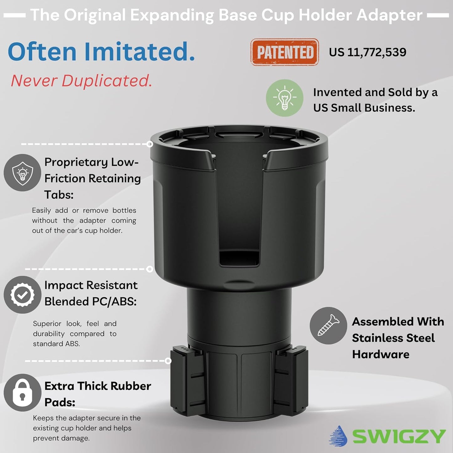 Swigzy Car Cup Holder Expander Adapter for Large Water Bottles - [Patented & Upgraded] - Holds: Hydro-Flask, Yeti, Nalgene, Owala, 32-40oz - Adjustable Expandable Insert Extender - Universal