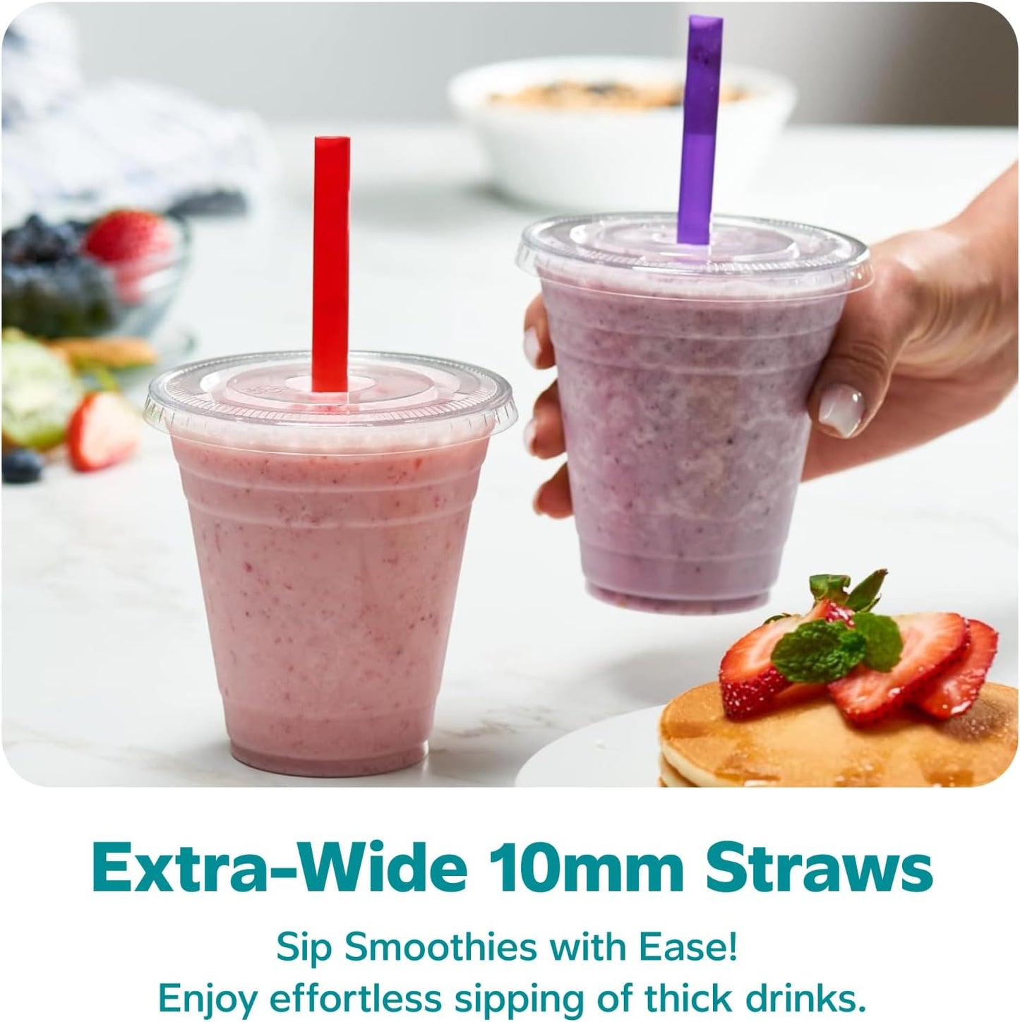 GUSTO [24 oz. - 100 Count Clear Cups with Flat Lids & Straws - Disposable Clear Drinking Cups for Iced Coffee, Cold Drinks, Milkshakes, and Smoothies - Formerly Comfy Package