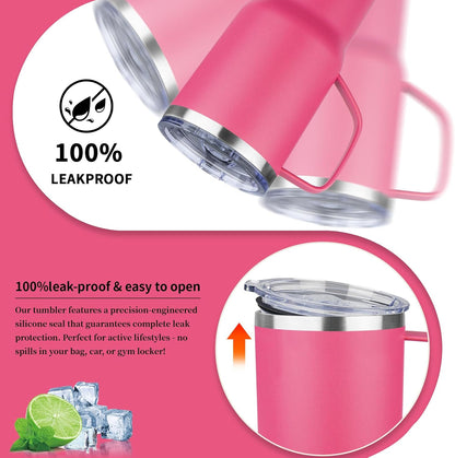 20oz Insulated Tumbler with Handle Stainless Steel Travel Coffee Mug with Lid and Straw Double Wall Vacuum Leak-proof Reusable Thermal Water Cup for Hot and Cold Drinks (Purple,1 Pack)