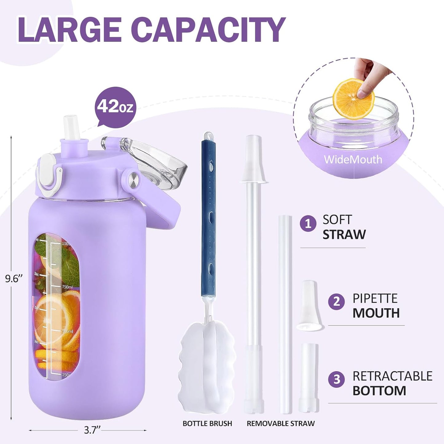 64oz Glass Water Bottles with Straw, Half Gallon Motivational Glass Bottle with Silicone Sleeve and Time Marker, 2L Leakproof Large Glass Water Jug for Gym Home Office,olive