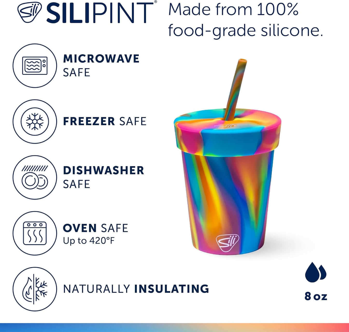 Silipint 8oz Silicone Tumbler with Straw and Lid – Unbreakable, BPA Free, Non-Toxic, Dishwasher, Microwave, Freezer Safe Tumbler Cup – Drinkware for Juice, Smoothies, Coffee (Cool Berry Crush)