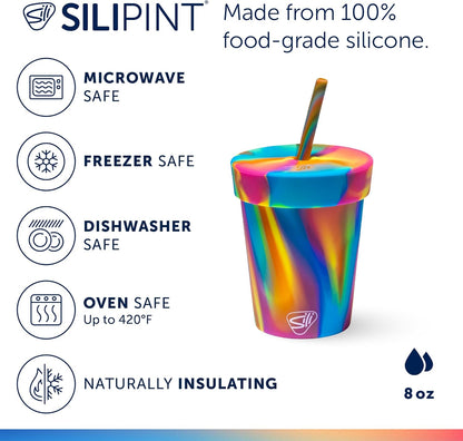 Silipint 8oz Silicone Tumbler with Straw and Lid – Unbreakable, BPA Free, Non-Toxic, Dishwasher, Microwave, Freezer Safe Tumbler Cup – Drinkware for Juice, Smoothies, Coffee (Cool Berry Crush)