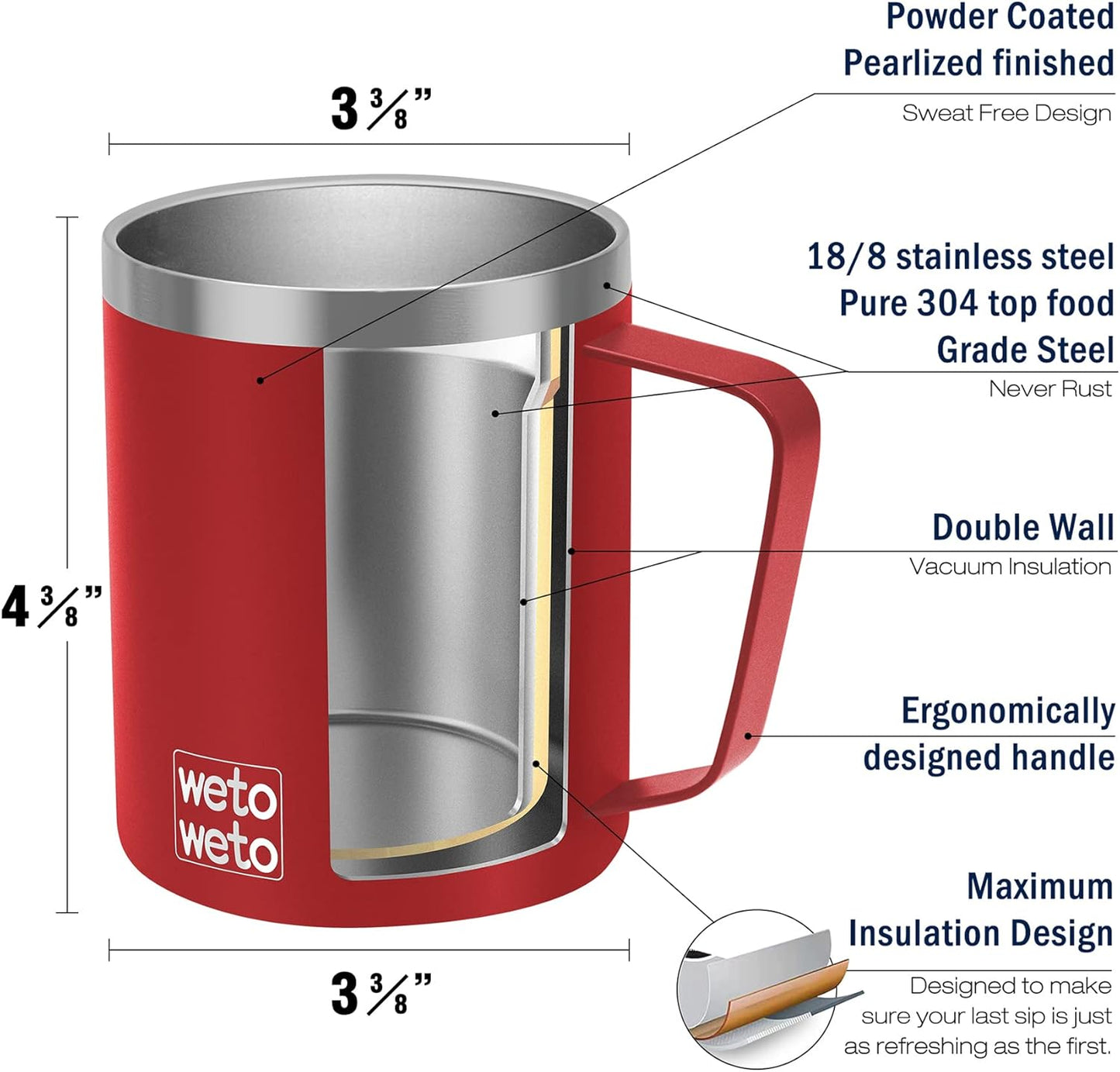 WETOWETO 14 oz Coffee Mug, Vacuum Insulated Camping Mug with Lid, Double Wall Stainless Steel Travel Tumbler Cup, Thermal Coffee Mug, Powder Coated Navy Blue