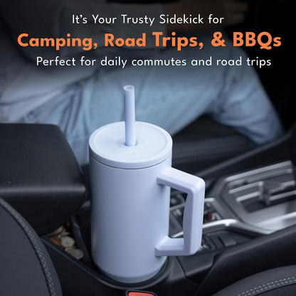 Elemental 32 oz 100% Leak Proof Tumbler with Handle & Straw - Stainless Steel Double Wall Insulated Tumbler for Hot and Cold Beverages - Travel Coffee Mug with Sip & Straw Lid - White - Colors A