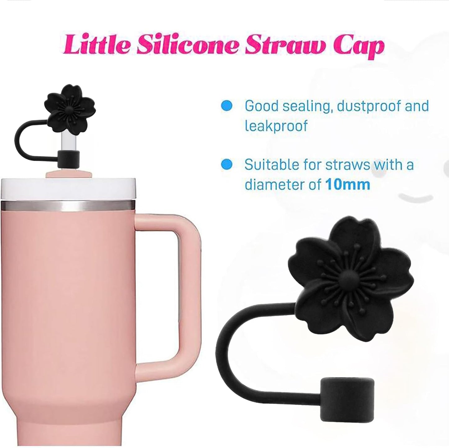 Straw Cover Cap for Stanley Cup,Silicone Straw Topper 10 mm 0.4 in Reusable Straw Tips Lids,Straw Tip Covers for Stanley Cups Accessories