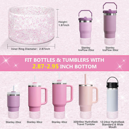 WUQID Protective Bling Silicone Boot Sleeve, Compatible with Stanley Tumbler 20-40oz & Hydro Flask Bottle 12oz-24oz, Glitter Reduces Dents Sleeve Cover for More Bottles/Tumblers Bottom of 2.83-2.95in