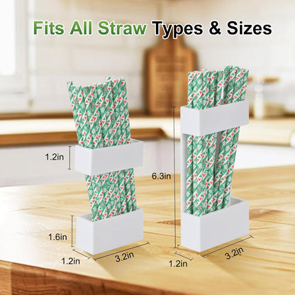 2 PACK Acrylic Straw Holder for Cabinet Doors, Reusable Straw Organizer with Ultra-Sticky Adhesive, Small Kitchen Accessories Container, Fits Both Short & Long Straws(Black)