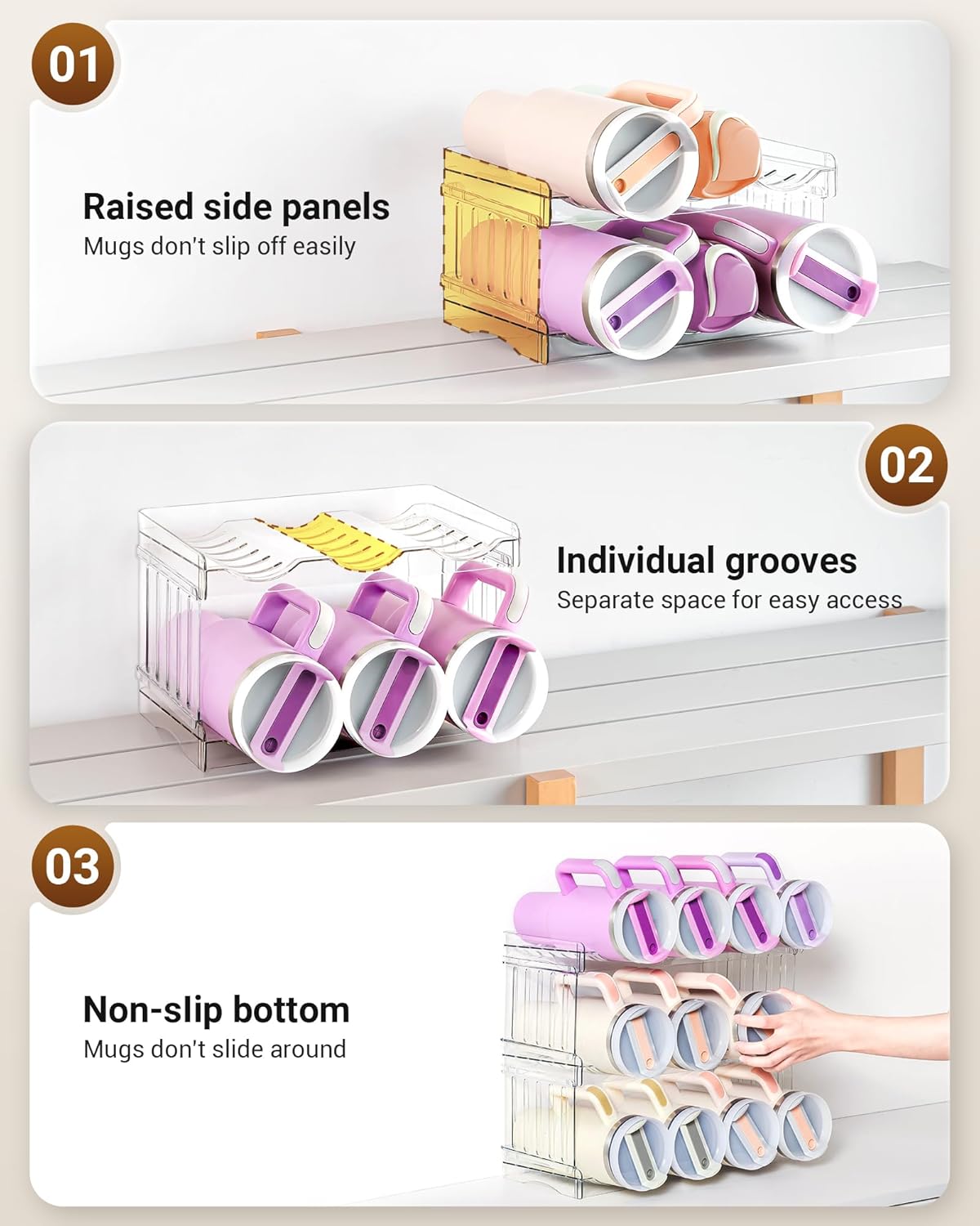 Gracenal Large Tumbler Organizer for Stanley Cup 40 oz, Patented Kitchen Pantry Organizers and Storage for Stanley Cup Accessories, Stackable Water Bottle Organizer Holder Gifts 4Pack Large-12-bottle