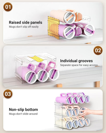 Gracenal Large Tumbler Organizer for Stanley Cup 40 oz, Patented Kitchen Pantry Organizers and Storage for Stanley Cup Accessories, Stackable Water Bottle Organizer Holder Gifts 4Pack Large-12-bottle