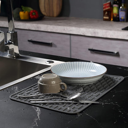 To encounter Silicone Dish Drying Mat -Small 17.5" x 8" - Set of 2 Flexible Stemware Drying Mat, Heat Resistant Silicone Trivet, Countertop Mat, Dish Draining Mat, Sink Mat