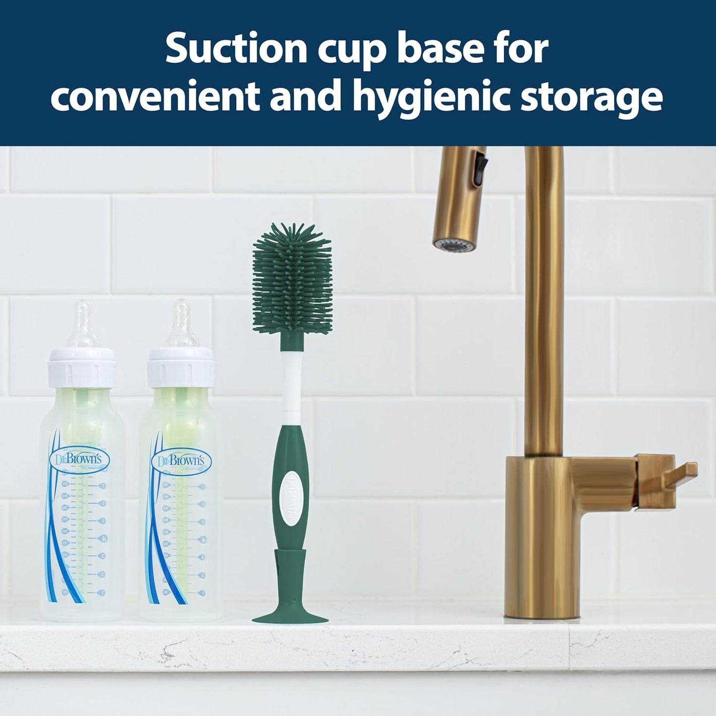 Dr. Brown's Soft Touch No Scratch Baby Bottle Cleaning Brush Nipple Cleaner with Stand and Storage Clip, BPA Free, Blue 1-Pack