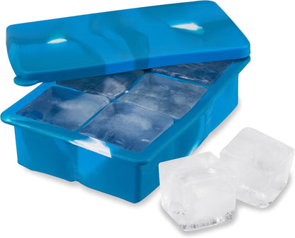 Host Ice Cube Tray, Makes Four 5-Inch Long Cubes, Durable Silicone Trays with Easy Release Design, Perfect for Water Bottles and Highball Glasses, Home Bar Accessories, Set of 1, Marble