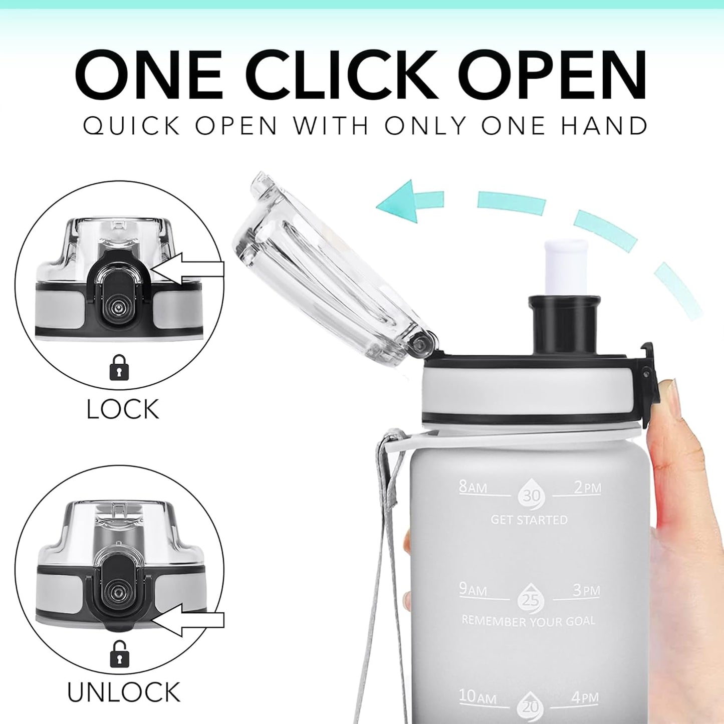 32oz Water Bottle with Time Marker, Motivational Drinking Bottle with Strap, BPA-Free Leak-Proof, Encouraging Water Bottle Time to Drink Water for Gym School Office Travel