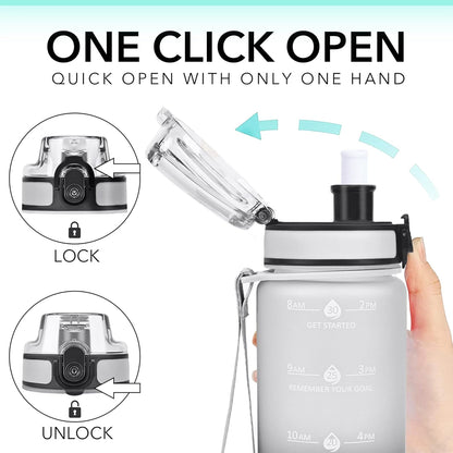 32oz Water Bottle with Time Marker, Motivational Drinking Bottle with Strap, BPA-Free Leak-Proof, Encouraging Water Bottle Time to Drink Water for Gym School Office Travel