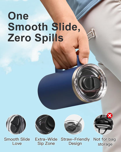 RAYMYLO Insulated Coffee Mug 12 oz, Double Wall Stainless Steel Coffee Mug with Lids, Leak-Proof & Detachable Slider Lid for Thorough Clean, Keeps Coffee Cold for 9 Hrs, Suitable for Camp Home Office