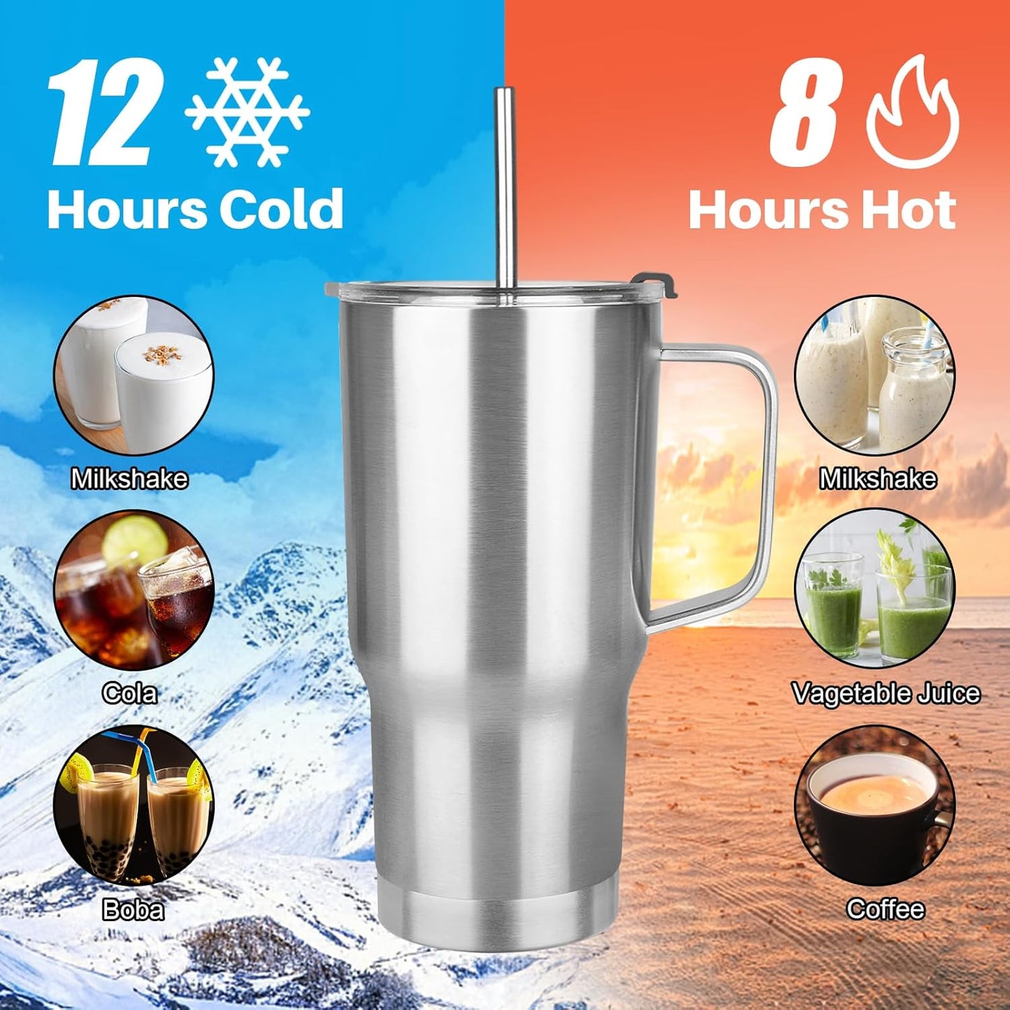 20 oz Tumbler with Handle, Stainless Steel Insulated Tumbler with Lid and Straw, Double Wall Vacuum Coffee Mug Tumbler, Insulated Coffee Thermal Cup for Cold and Hot (Light Purple)