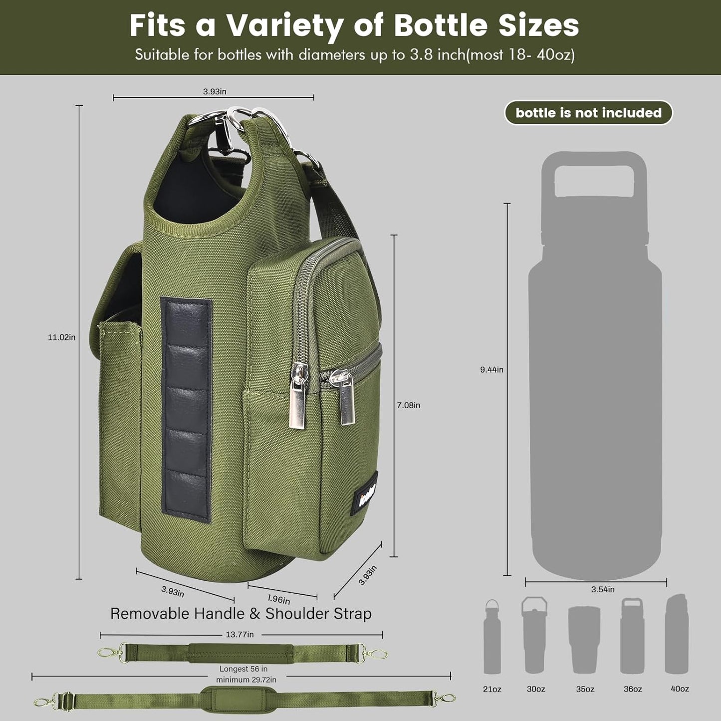 icolor Magnetic Gym Bag Water Bottle Carrier Holder with Phone Pockets & Shoulder Strap,Gym Magnetic Bag 5 Built-in Magnets Gym Accessories Organizer Sling Bottle Bag Pouch Sleeve
