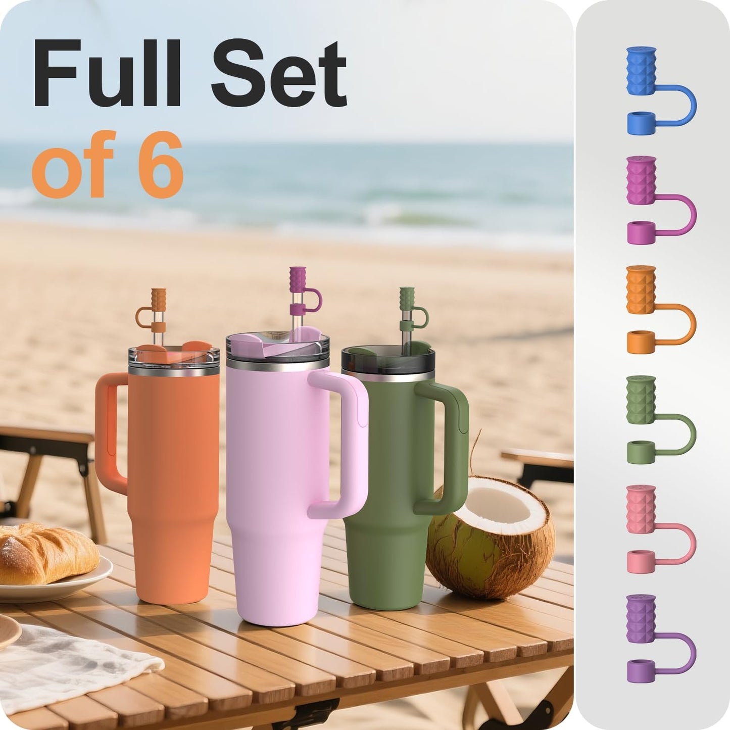 YOTIME 6Pcs Silicone Straw Covers Cap, 0.39in/10mm Straw Toppers Compatible with Stanley Cup 40 & 30 oz, Reusable Dust-Proof Cover Cap for Tumbler with Handle, Starlight