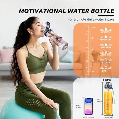 UTEBIT 32 OZ Fruit Infuser Water Bottle, Insulated Sports Water Bottle With Straw, 1L BPA Free Leak Proof Tritan Large Water Jug with Strap for Gym, Camping, Travel, Outdoor