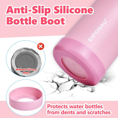 Insulated Water Bottle with Lid & Boot & Stickers, 24 oz Stainless Steel Sweat Free Bottle Keep Cold 24H, BPA-Free Sports Wide Mouth Water Bottle, BlueBlack