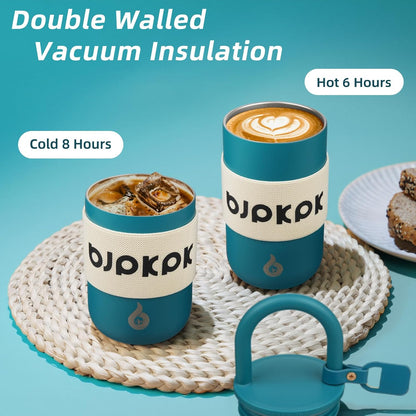 BJPKPK 13oz Insulated Stainless Steel Loop Tumbler With Lid And Handle Travel Coffee Mug Thermal Cup,Latte