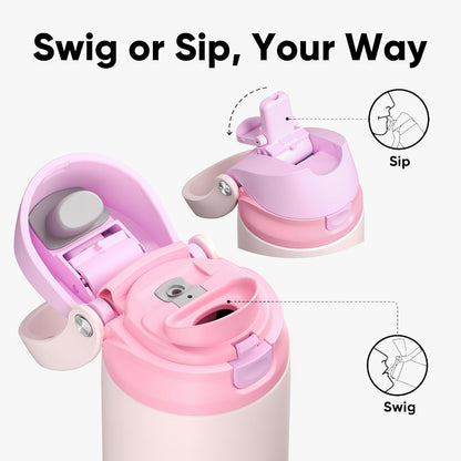 ENCOOL Leakproof Insulated Water Bottle with Straw Dual-Sip Water Bottle Bag-Safe Design for Work, Commute & Gym – Keeps Drinks Cold All Day, 24 oz, Lemonade Pink - Colors B