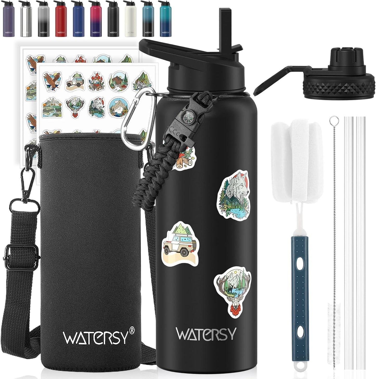 40oz Insulated Water Bottle (Cold for 48 Hrs),BPA Free&Leak Proof,Stainless Steel Water Flask,Water Jug with Straw Spout Lids for Gym,Hiking,Travel,Black Blue