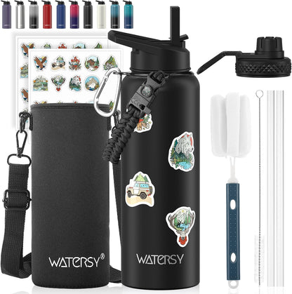 40oz Insulated Water Bottle (Cold for 48 Hrs),BPA Free&Leak Proof,Stainless Steel Water Flask,Water Jug with Straw Spout Lids for Gym,Hiking,Travel,Black Blue