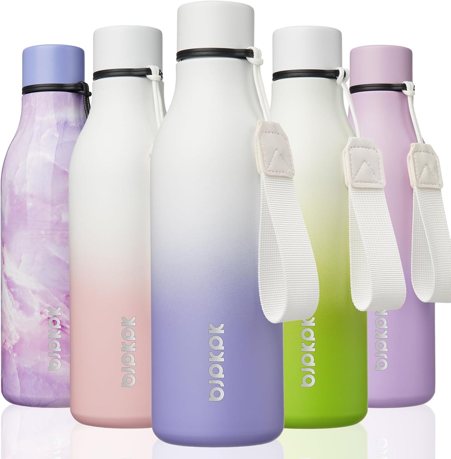 BJPKPK Insulated Water Bottles, 18 oz Stainless Steel Metal Water Bottle with Strap, BPA Free Leak Proof Jugs, Mugs, Flasks, Reusable Thermal Flasks for Sports & Travel, Black - Colors B