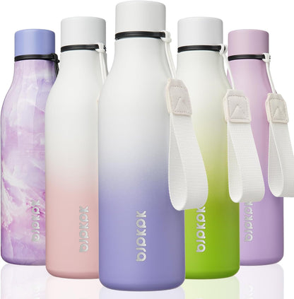 BJPKPK Insulated Water Bottles, 18 oz Stainless Steel Metal Water Bottle with Strap, BPA Free Leak Proof Jugs, Mugs, Flasks, Reusable Thermal Flasks for Sports & Travel, Black - Colors B