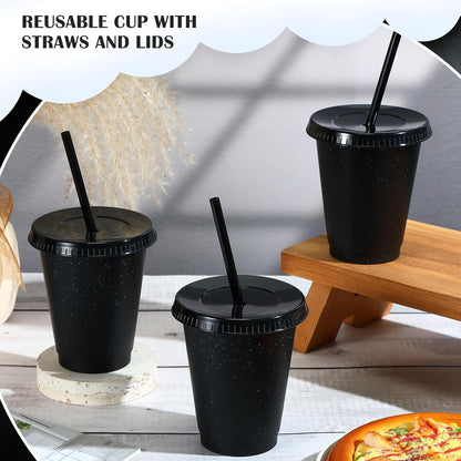 Uiifan 6 Pcs 24 oz Reusable Tumbler with Lids and Straws Plastic Iced Coffee Tumbler Glitter Travel Mug Cup for Smoothie Juices Birthday Party Cold Drink Coffee Cup Bulk for Adult Kid Women (Clear)