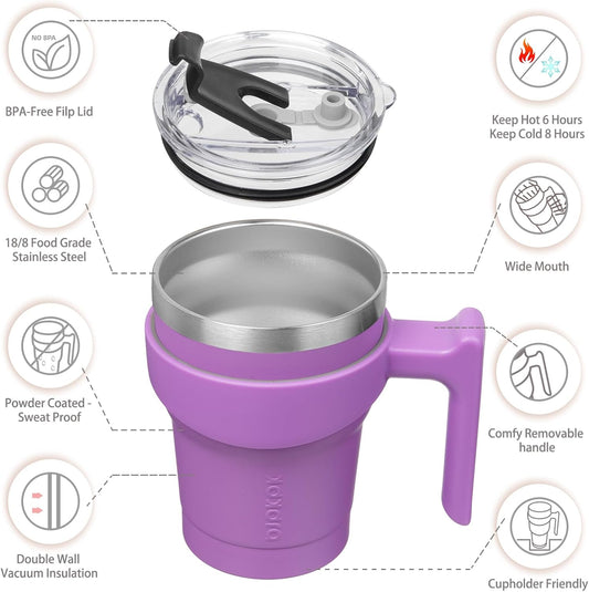 BJPKPK Tumbler With Handle And Straw Lid 40 oz Stainless Steel Insulated Coffee Tumbler Cups For Home, Office or Car,Turquoise