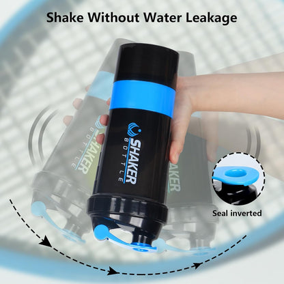 XTK Shaker Bottle 16OZ Protein Shaker Bottles with Mix Ball Sports Water Bottle Leak Proof GYM Cup for Protein Mixes with Powder Storage & Pill Organizer, Ideal for Pre Workout,BPA Free(black)